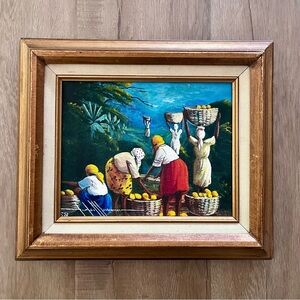 SIMEON MICHEL Folk Art Framed Oil On Canvas Painting Signed - Packing Up 12”x14”